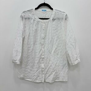 J. McLaughlin White Textured Button Cotton blend gorgeous lightweight Blouse SzL